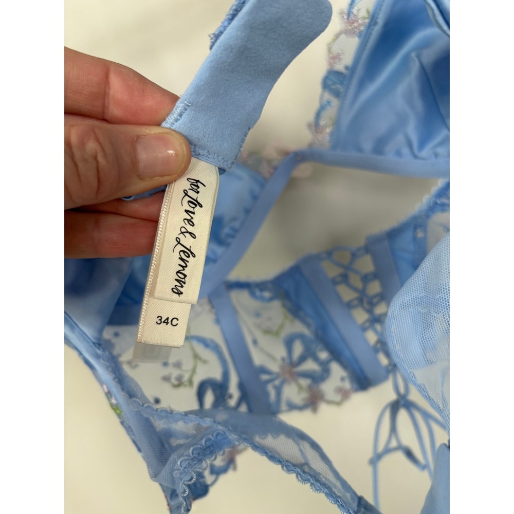 For Love & Lemons Blue Floral Embroidered Bustier Bra Top 34C SKBR1687 - Picture 5 of 7